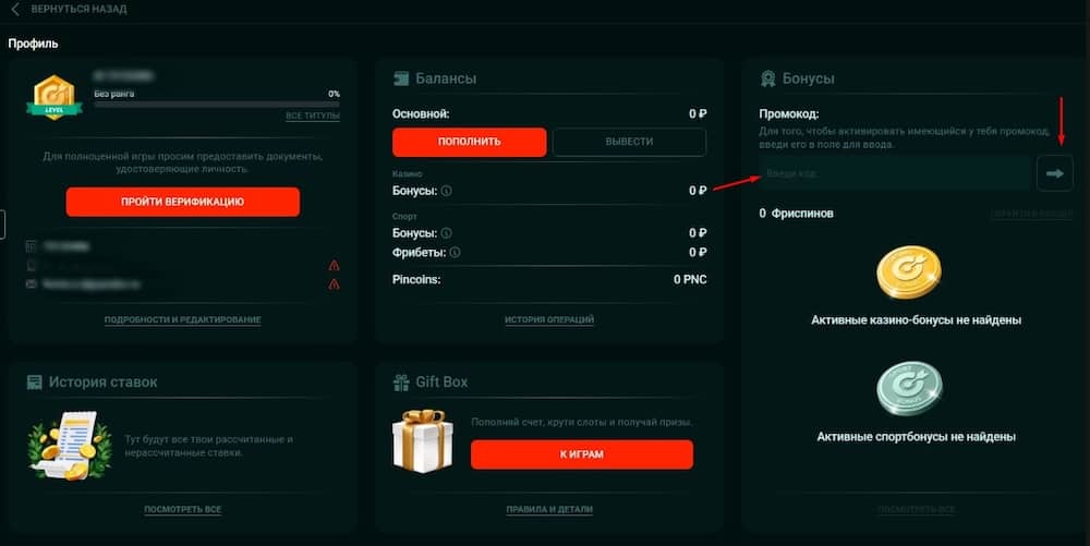 Как активировать купон в Pinco Casino